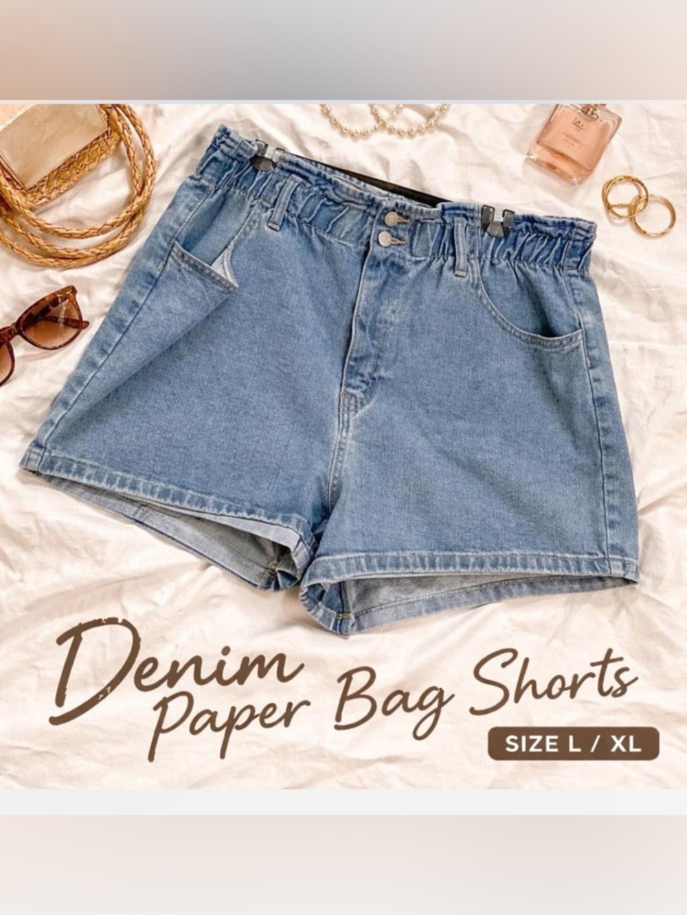 Forever 21 Light Blue Paperbag Waist Denim Shorts